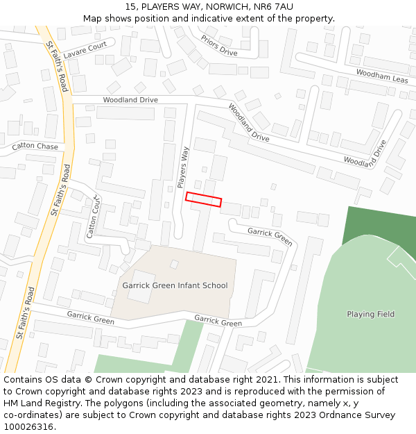 15, PLAYERS WAY, NORWICH, NR6 7AU: Location map and indicative extent of plot