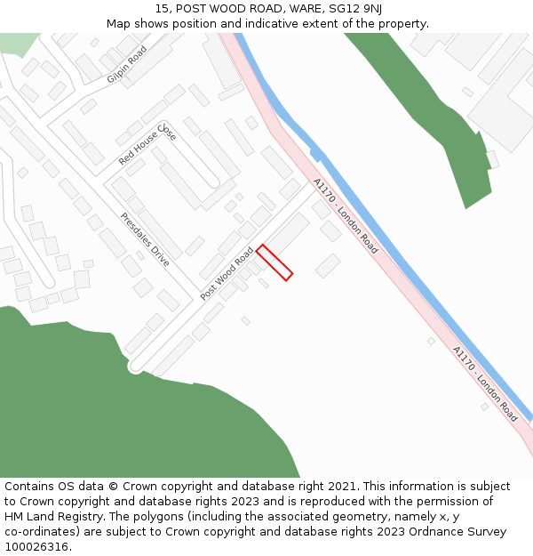 15, POST WOOD ROAD, WARE, SG12 9NJ: Location map and indicative extent of plot