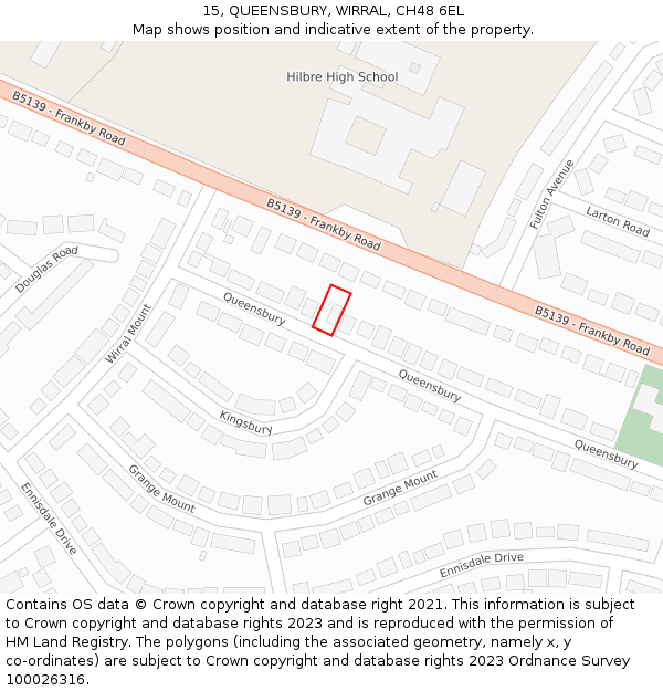 15, QUEENSBURY, WIRRAL, CH48 6EL: Location map and indicative extent of plot