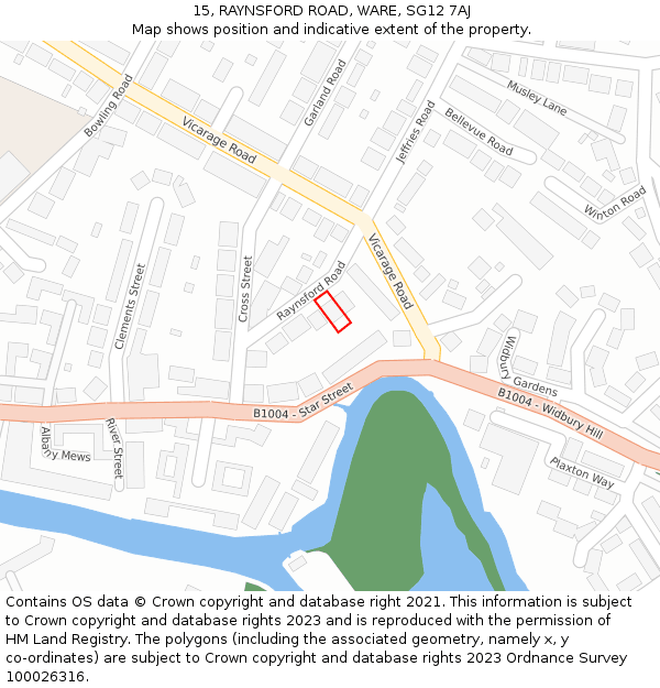 15, RAYNSFORD ROAD, WARE, SG12 7AJ: Location map and indicative extent of plot