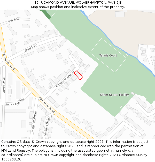 15, RICHMOND AVENUE, WOLVERHAMPTON, WV3 9JB: Location map and indicative extent of plot