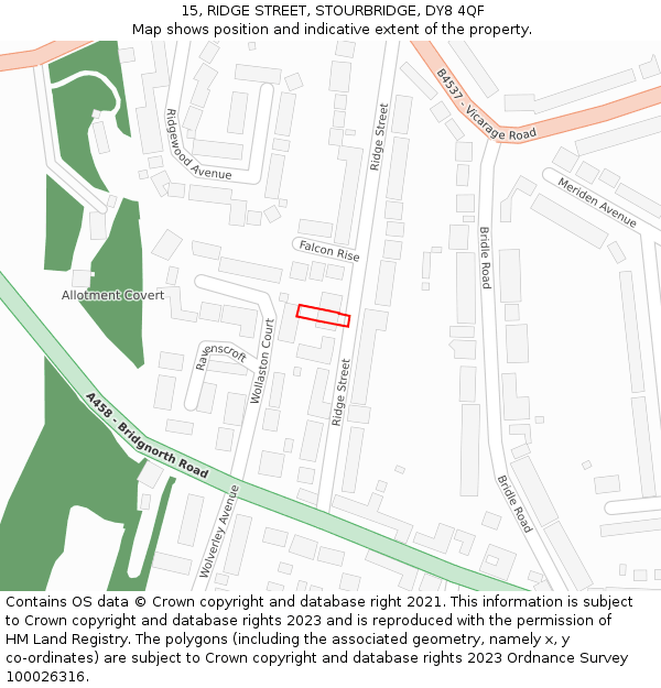 15, RIDGE STREET, STOURBRIDGE, DY8 4QF: Location map and indicative extent of plot