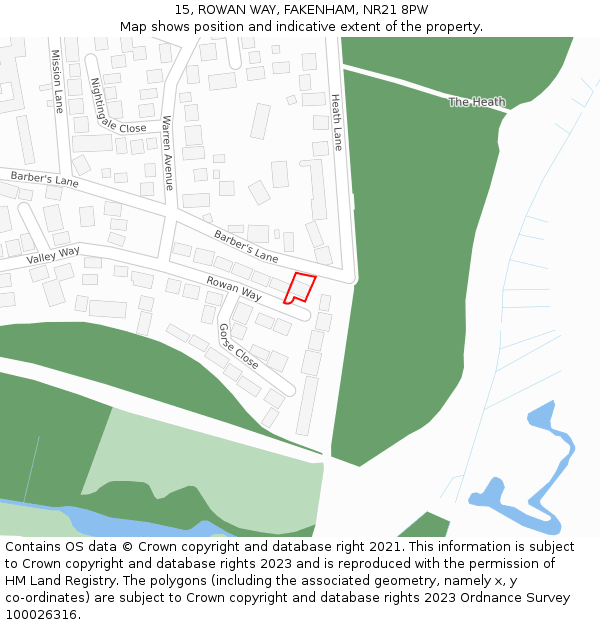 15, ROWAN WAY, FAKENHAM, NR21 8PW: Location map and indicative extent of plot