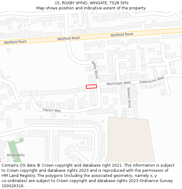 15, ROXBY WYND, WINGATE, TS28 5PN: Location map and indicative extent of plot