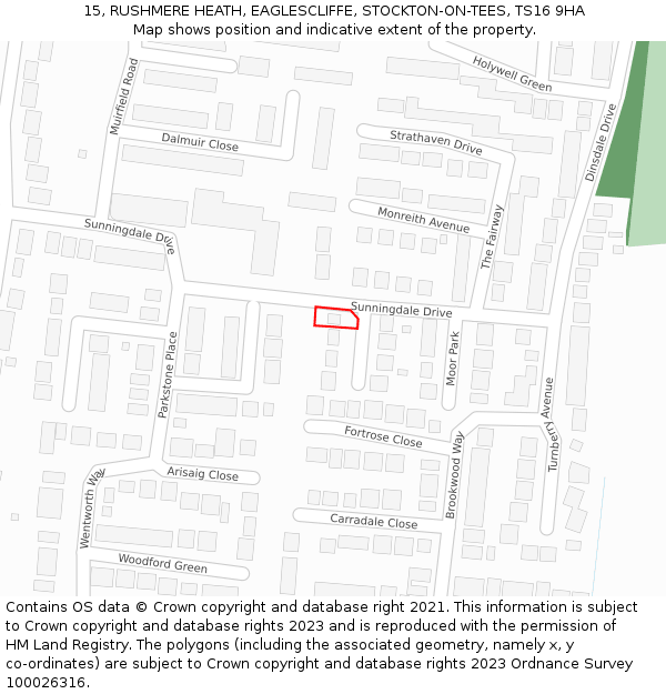 15, RUSHMERE HEATH, EAGLESCLIFFE, STOCKTON-ON-TEES, TS16 9HA: Location map and indicative extent of plot