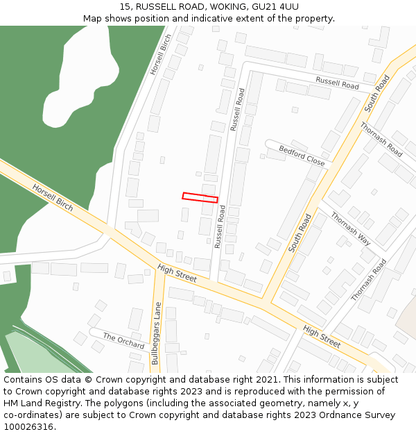 15, RUSSELL ROAD, WOKING, GU21 4UU: Location map and indicative extent of plot