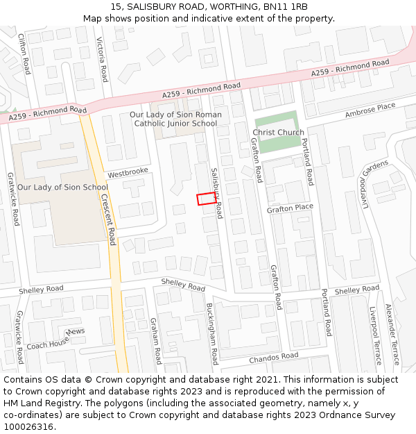 15, SALISBURY ROAD, WORTHING, BN11 1RB: Location map and indicative extent of plot