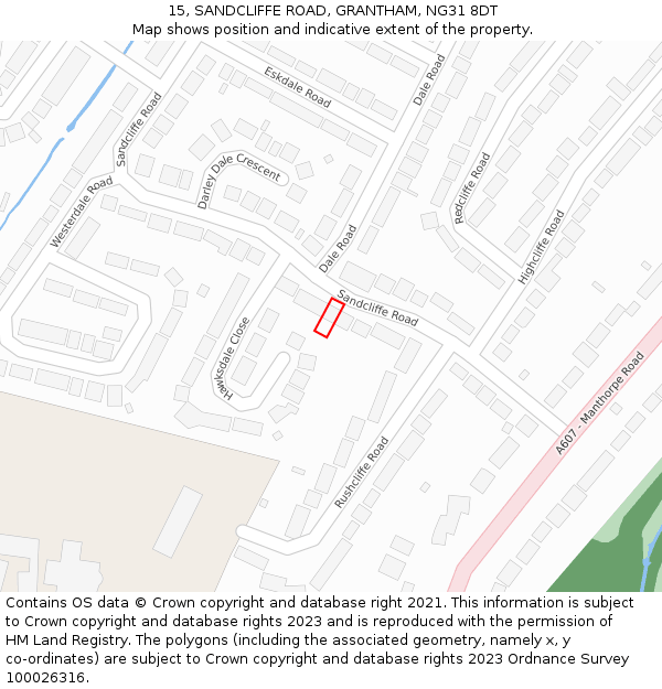 15, SANDCLIFFE ROAD, GRANTHAM, NG31 8DT: Location map and indicative extent of plot