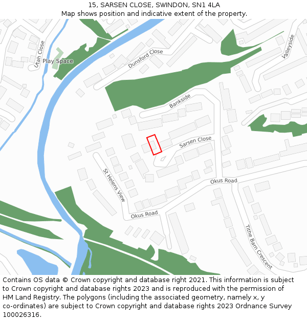 15, SARSEN CLOSE, SWINDON, SN1 4LA: Location map and indicative extent of plot
