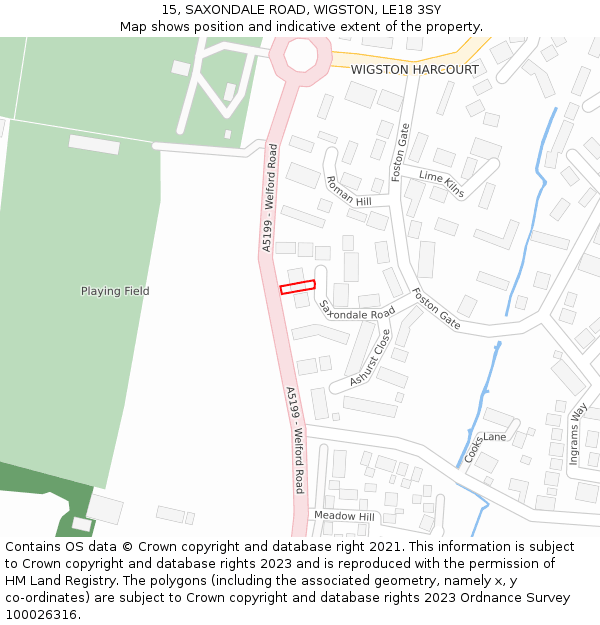 15, SAXONDALE ROAD, WIGSTON, LE18 3SY: Location map and indicative extent of plot
