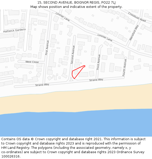 15, SECOND AVENUE, BOGNOR REGIS, PO22 7LJ: Location map and indicative extent of plot