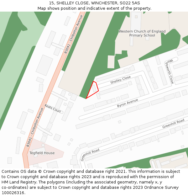 15, SHELLEY CLOSE, WINCHESTER, SO22 5AS: Location map and indicative extent of plot