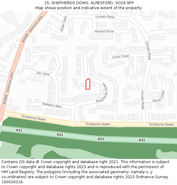 15, SHEPHERDS DOWN, ALRESFORD, SO24 9PP: Location map and indicative extent of plot