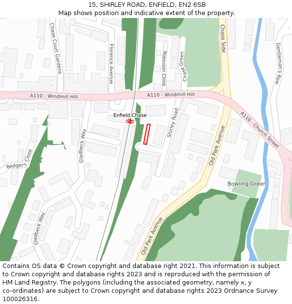 15, SHIRLEY ROAD, ENFIELD, EN2 6SB: Location map and indicative extent of plot