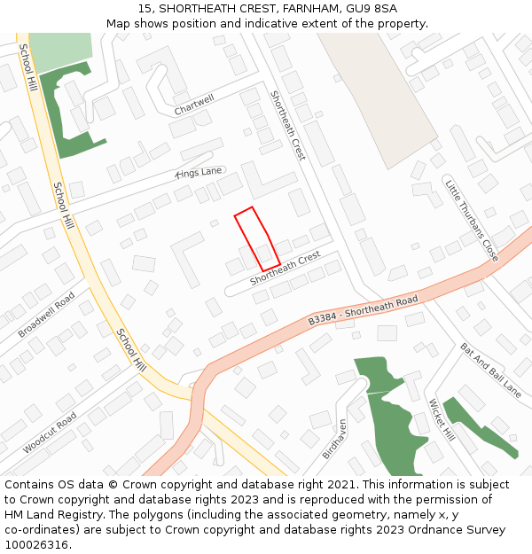 15, SHORTHEATH CREST, FARNHAM, GU9 8SA: Location map and indicative extent of plot