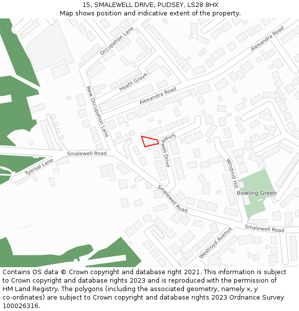 15, SMALEWELL DRIVE, PUDSEY, LS28 8HX: Location map and indicative extent of plot