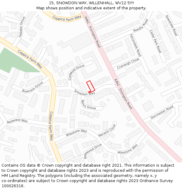 15, SNOWDON WAY, WILLENHALL, WV12 5YY: Location map and indicative extent of plot