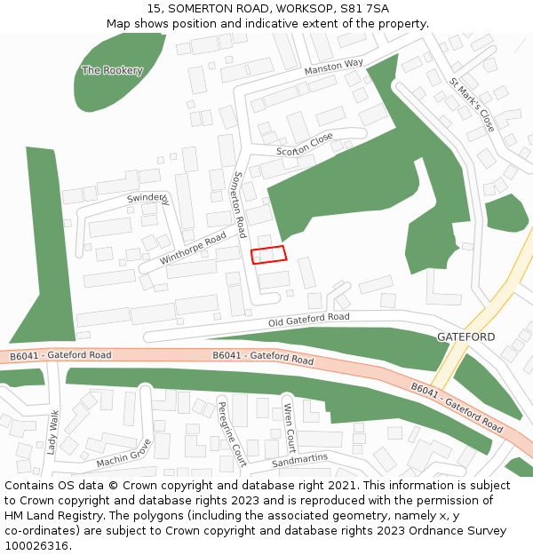 15, SOMERTON ROAD, WORKSOP, S81 7SA: Location map and indicative extent of plot