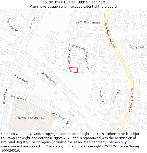 15, SOUTH HILL RISE, LEEDS, LS10 4SQ: Location map and indicative extent of plot