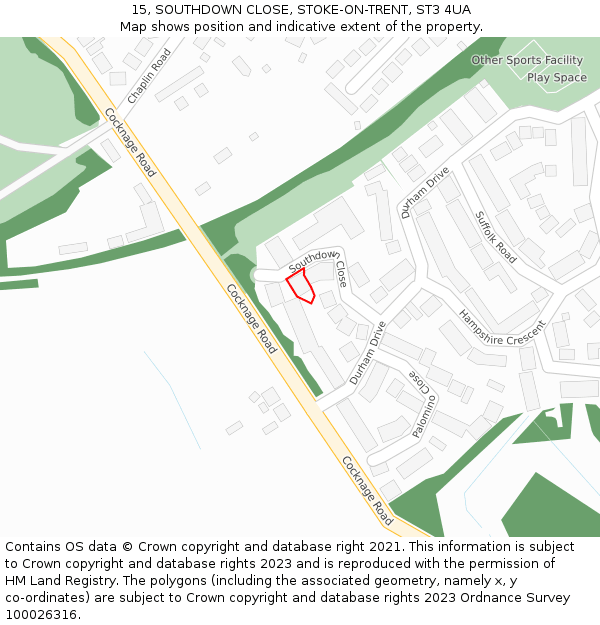 15, SOUTHDOWN CLOSE, STOKE-ON-TRENT, ST3 4UA: Location map and indicative extent of plot