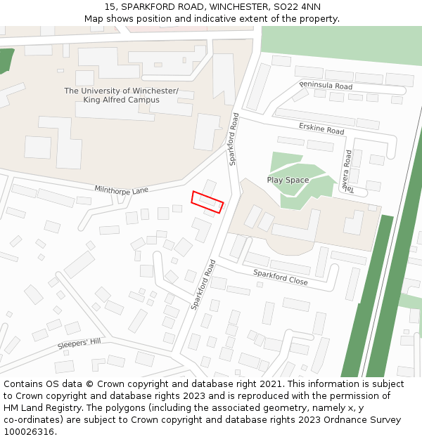 15, SPARKFORD ROAD, WINCHESTER, SO22 4NN: Location map and indicative extent of plot