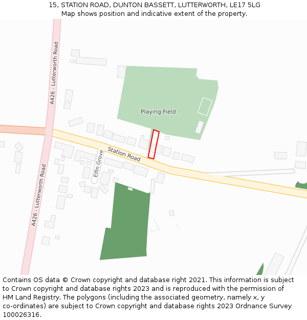 15, STATION ROAD, DUNTON BASSETT, LUTTERWORTH, LE17 5LG: Location map and indicative extent of plot