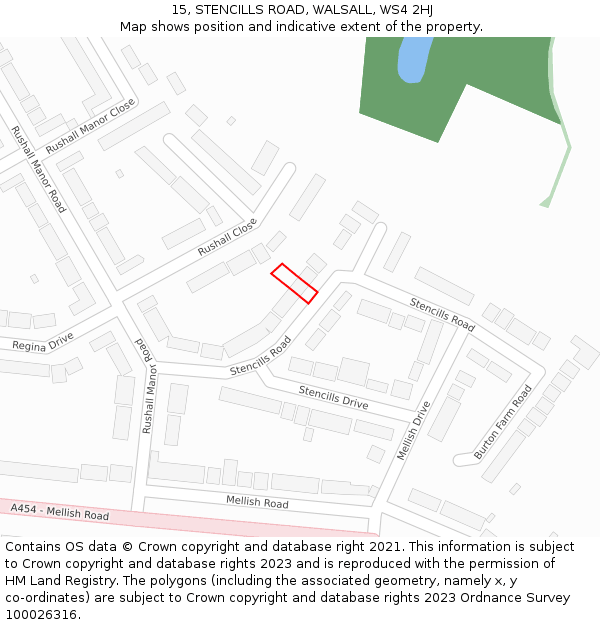 15, STENCILLS ROAD, WALSALL, WS4 2HJ: Location map and indicative extent of plot