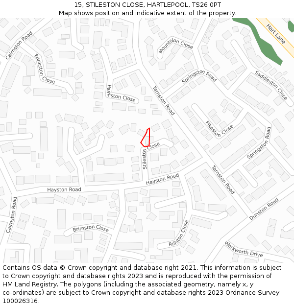 15, STILESTON CLOSE, HARTLEPOOL, TS26 0PT: Location map and indicative extent of plot