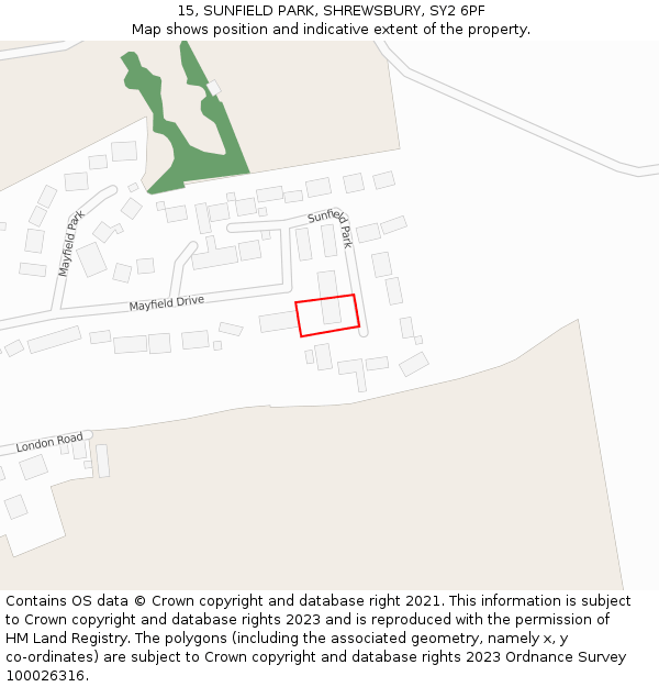 15, SUNFIELD PARK, SHREWSBURY, SY2 6PF: Location map and indicative extent of plot