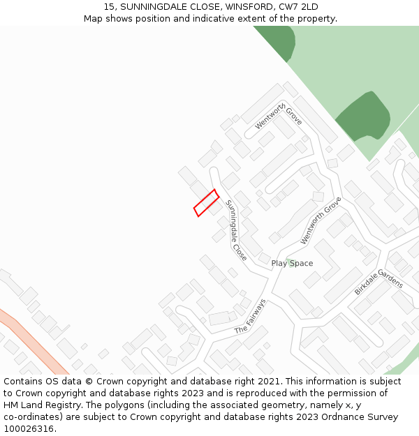 15, SUNNINGDALE CLOSE, WINSFORD, CW7 2LD: Location map and indicative extent of plot