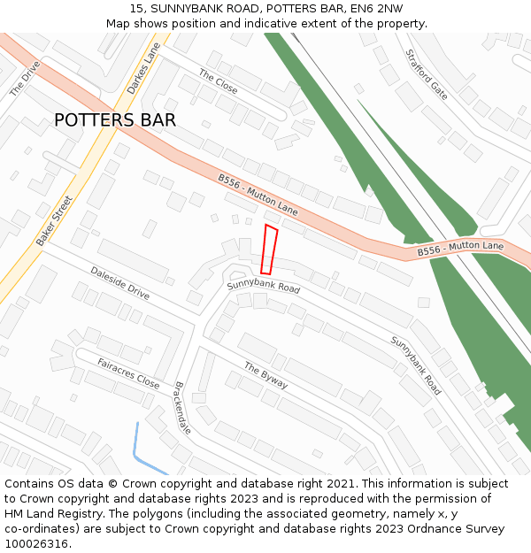 15, SUNNYBANK ROAD, POTTERS BAR, EN6 2NW: Location map and indicative extent of plot