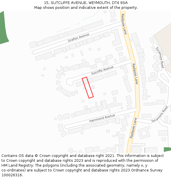 15, SUTCLIFFE AVENUE, WEYMOUTH, DT4 9SA: Location map and indicative extent of plot