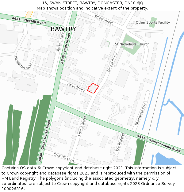 15, SWAN STREET, BAWTRY, DONCASTER, DN10 6JQ: Location map and indicative extent of plot