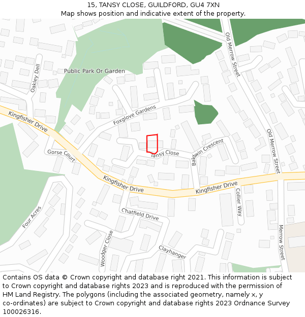 15, TANSY CLOSE, GUILDFORD, GU4 7XN: Location map and indicative extent of plot