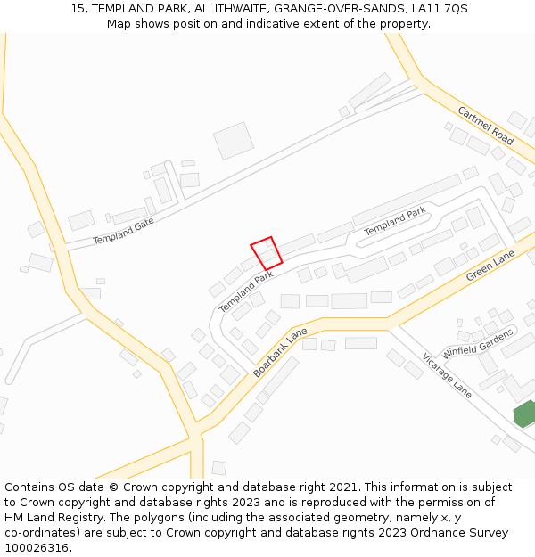 15, TEMPLAND PARK, ALLITHWAITE, GRANGE-OVER-SANDS, LA11 7QS: Location map and indicative extent of plot