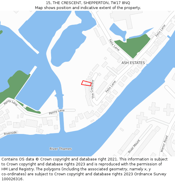 15, THE CRESCENT, SHEPPERTON, TW17 8NQ: Location map and indicative extent of plot