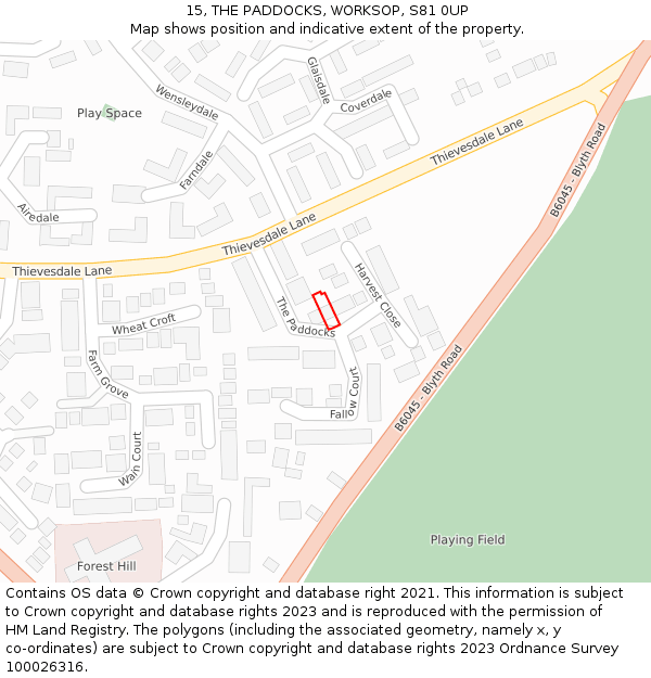 15, THE PADDOCKS, WORKSOP, S81 0UP: Location map and indicative extent of plot