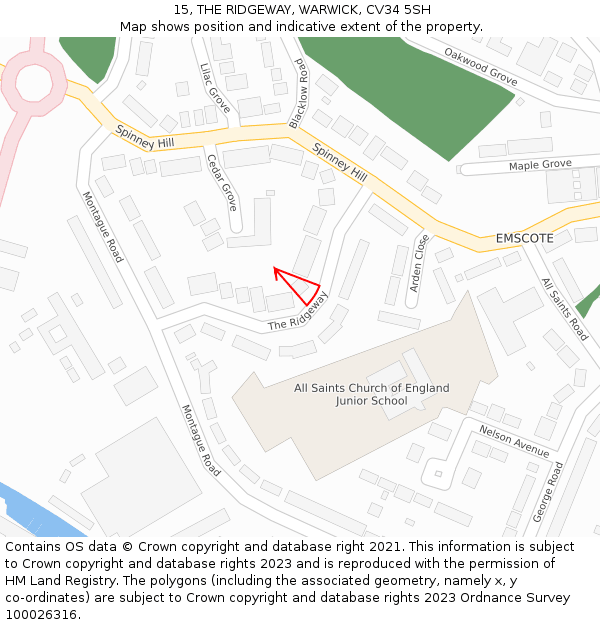 15, THE RIDGEWAY, WARWICK, CV34 5SH: Location map and indicative extent of plot