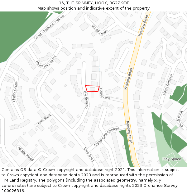 15, THE SPINNEY, HOOK, RG27 9DE: Location map and indicative extent of plot