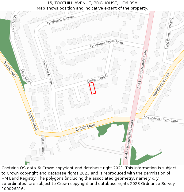 15, TOOTHILL AVENUE, BRIGHOUSE, HD6 3SA: Location map and indicative extent of plot