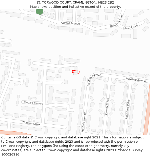 15, TORWOOD COURT, CRAMLINGTON, NE23 2BZ: Location map and indicative extent of plot