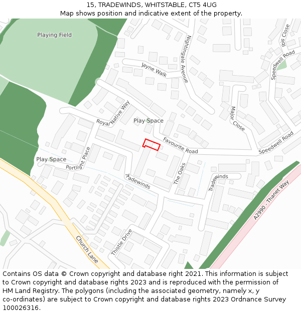 15, TRADEWINDS, WHITSTABLE, CT5 4UG: Location map and indicative extent of plot