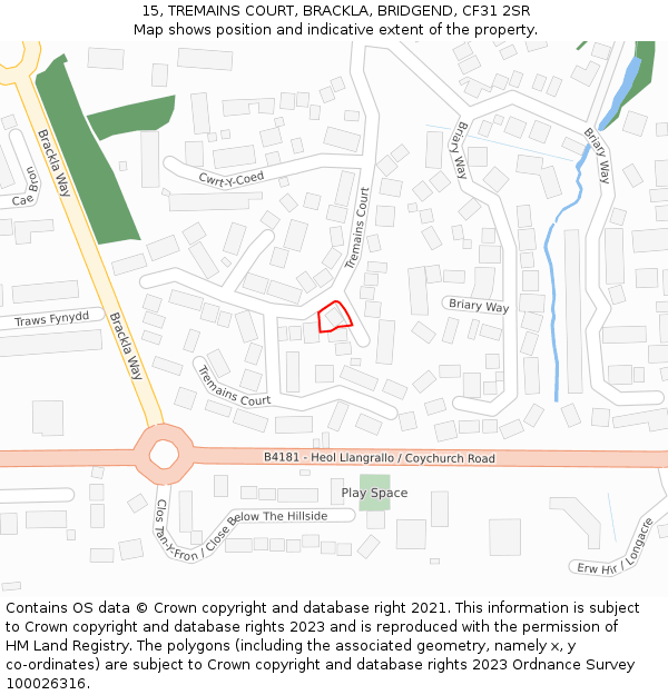 15, TREMAINS COURT, BRACKLA, BRIDGEND, CF31 2SR: Location map and indicative extent of plot