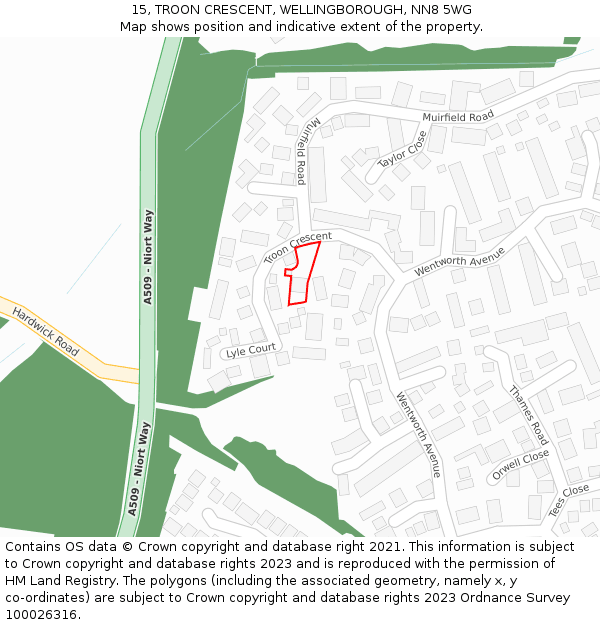 15, TROON CRESCENT, WELLINGBOROUGH, NN8 5WG: Location map and indicative extent of plot