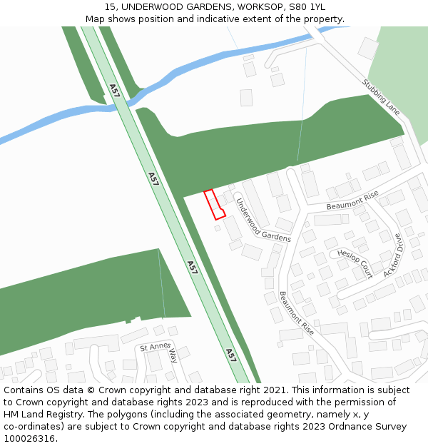 15, UNDERWOOD GARDENS, WORKSOP, S80 1YL: Location map and indicative extent of plot