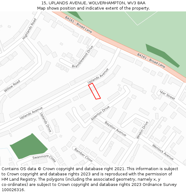 15, UPLANDS AVENUE, WOLVERHAMPTON, WV3 8AA: Location map and indicative extent of plot