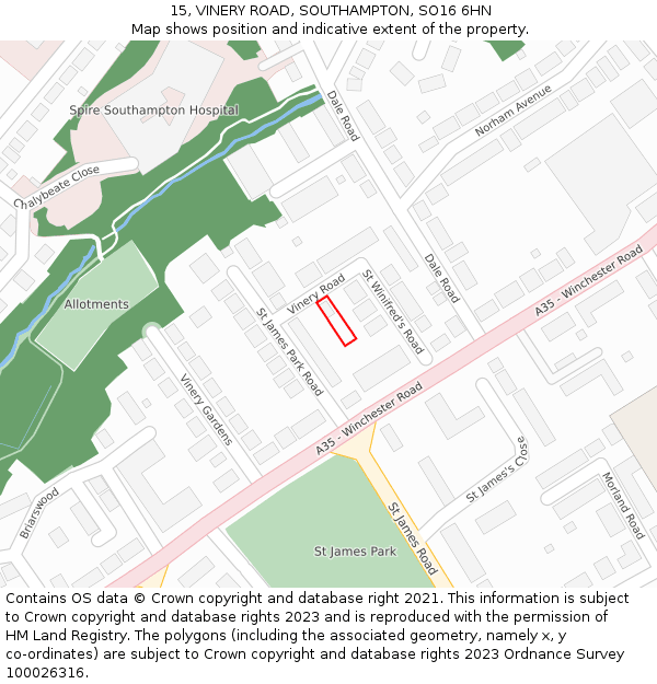 15, VINERY ROAD, SOUTHAMPTON, SO16 6HN: Location map and indicative extent of plot