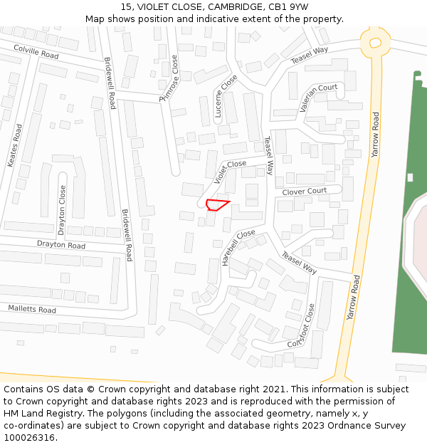 15, VIOLET CLOSE, CAMBRIDGE, CB1 9YW: Location map and indicative extent of plot