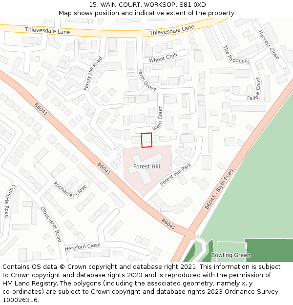 15, WAIN COURT, WORKSOP, S81 0XD: Location map and indicative extent of plot