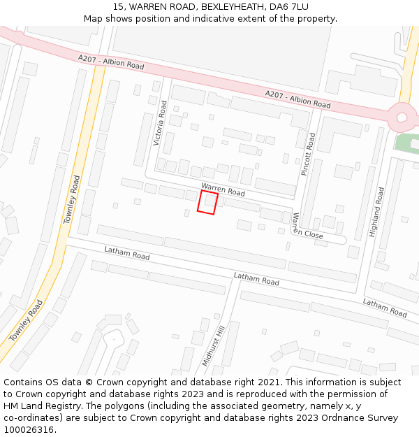 15, WARREN ROAD, BEXLEYHEATH, DA6 7LU: Location map and indicative extent of plot